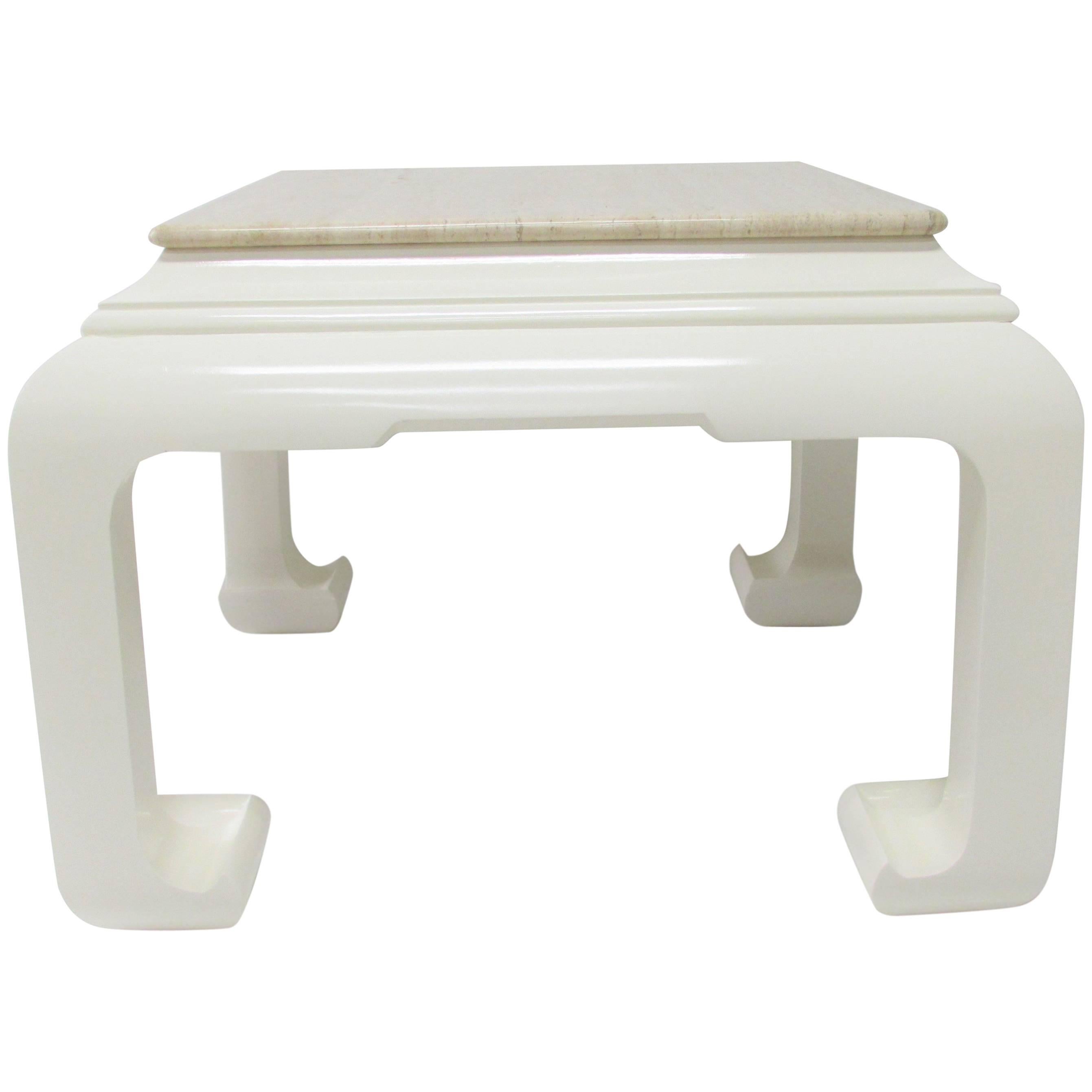 Ming Style Lacquered Side Table with Travertine Top For Sale