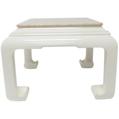 Ming Style Lacquered Side Table with Travertine Top