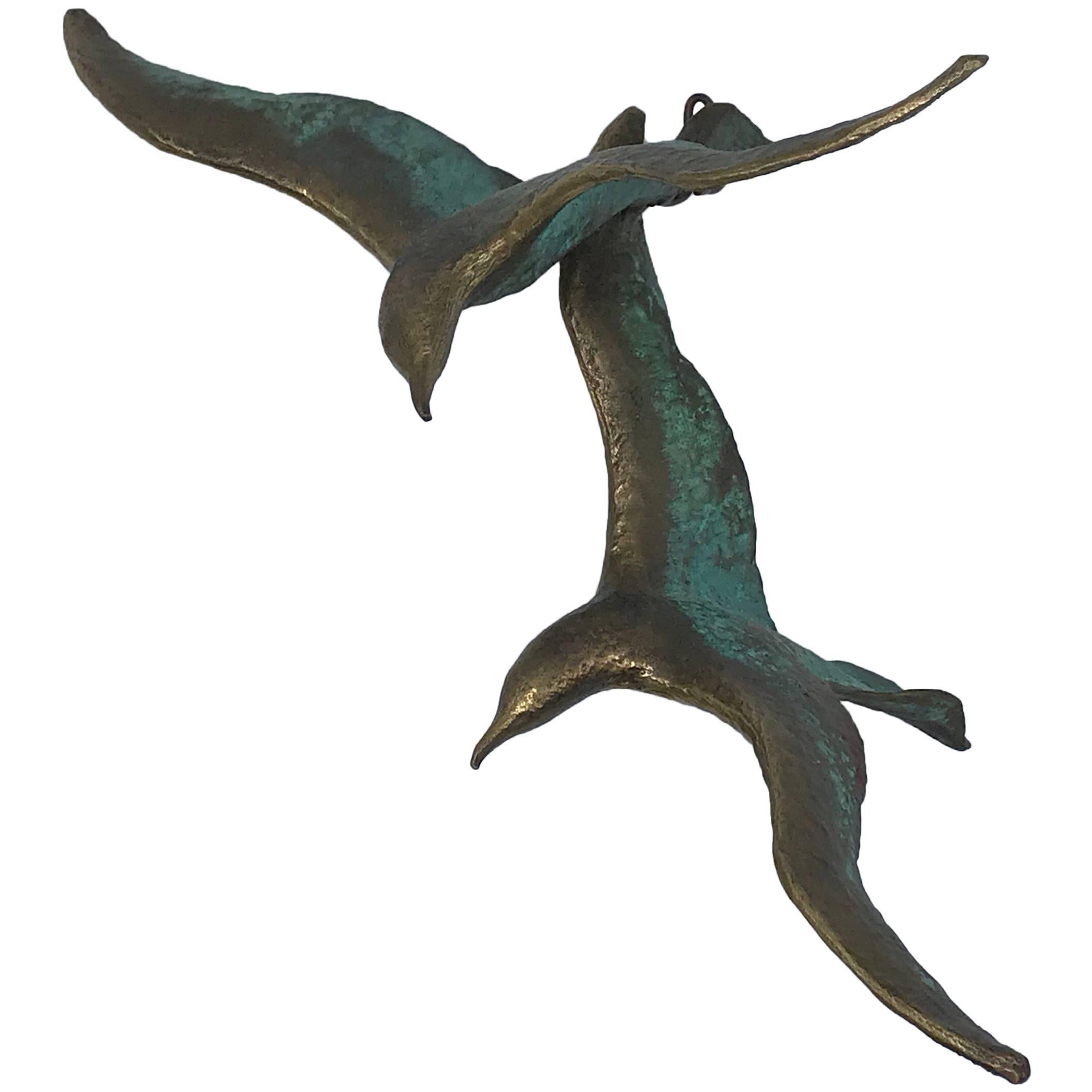 1960s Modern Bronze Birds in Flight Wall Sculpture