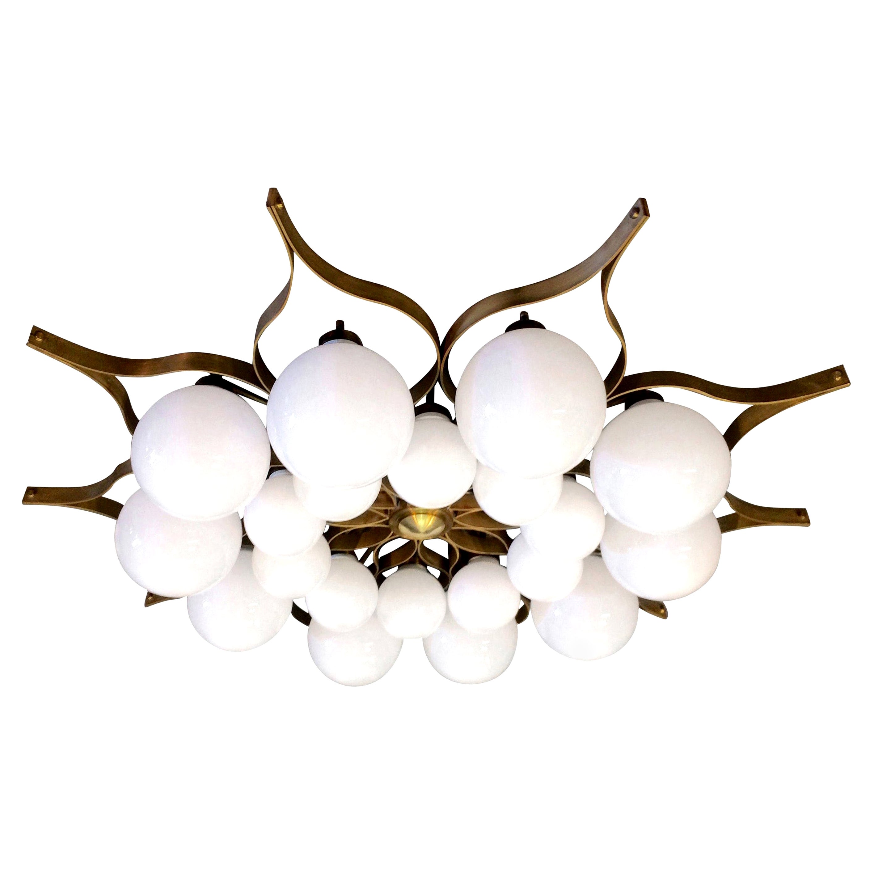 Beautiful Brass and Glass Chandelier in the Style of Gio Ponti For Sale