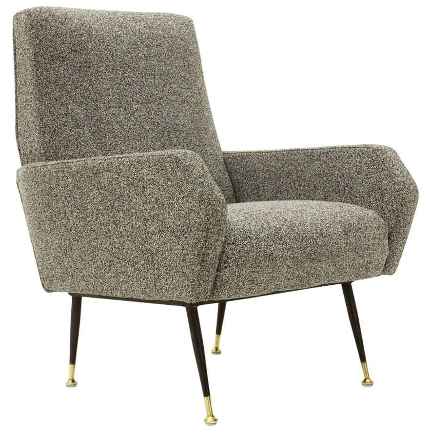 Italian Gray Armchair with Brass Foots, 1950s