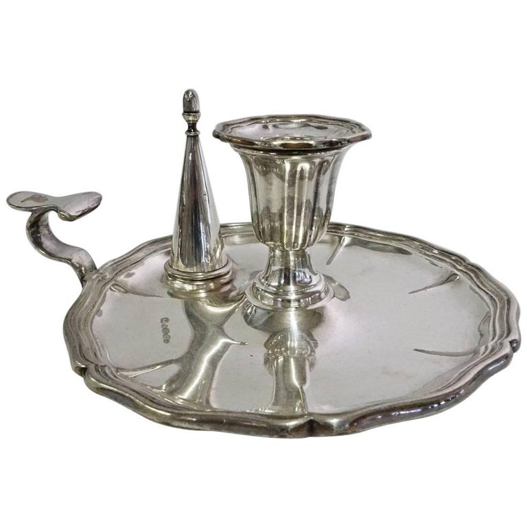 Early 19th Century English Georgian Silver Plated Chamber Candle Holder/Snuffer For Sale