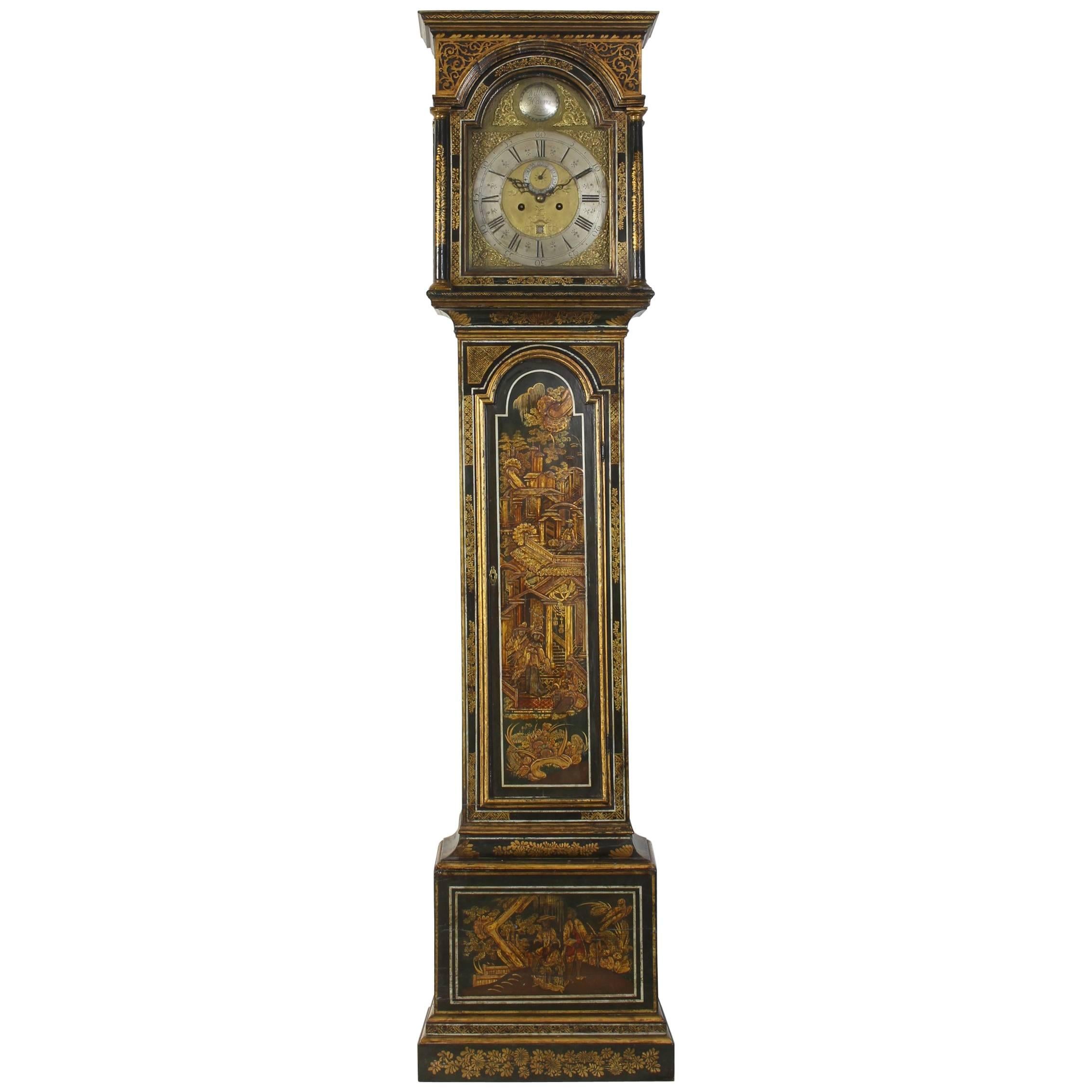 Late 18th Century George III Japanned Tall Case Clock