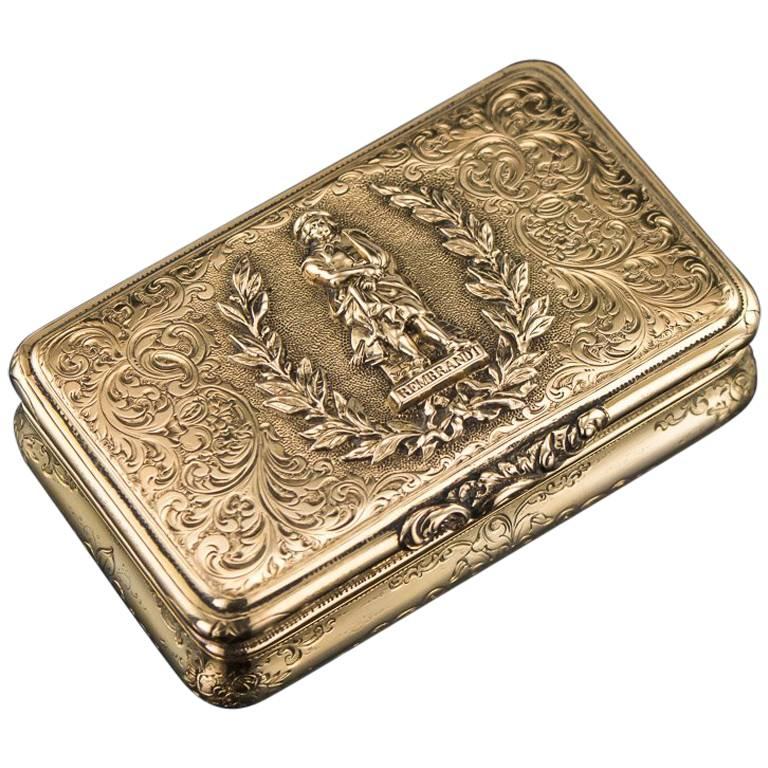German 14-Karat Solid Gold Rembrandt Snuff Box, Charles Collins, circa 1840