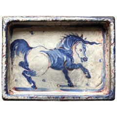 Antique Continental Stoneware Unicorn Plaque