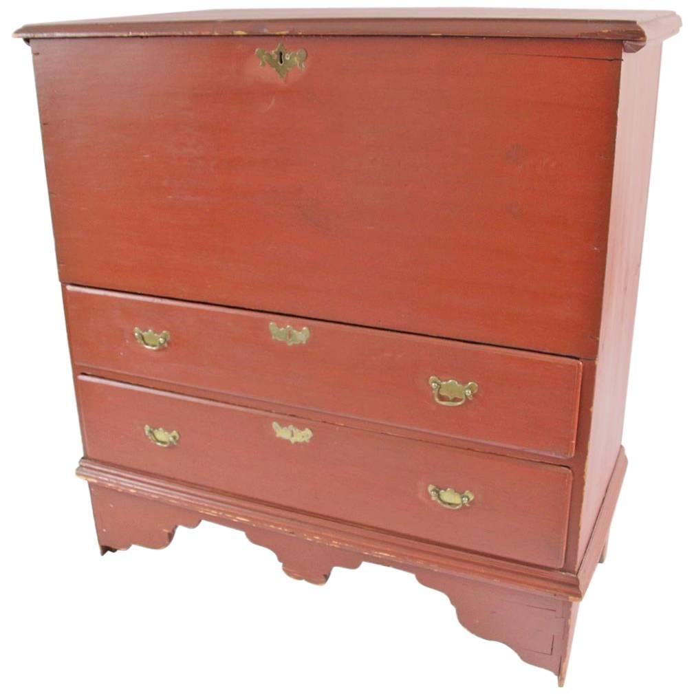 New England Queen Anne Red Painted Two-Drawer Blanket Chest For Sale