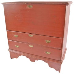 New England Queen Anne Red Painted Two-Drawer Blanket Chest