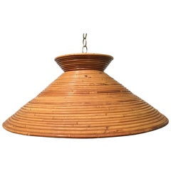 Retro Midcentury Spiral Split Reed Rattan Cone Pendant Light