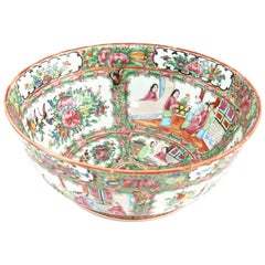 Antique 19th Century Chinese Export Porcelain Rose Medallion Punch Bowl