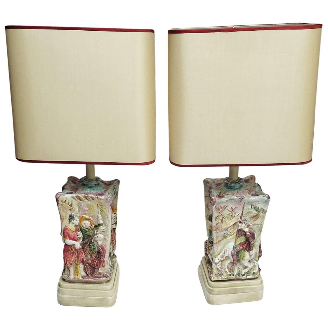 Midcentury Don Quixote Ceramic Table Lamps