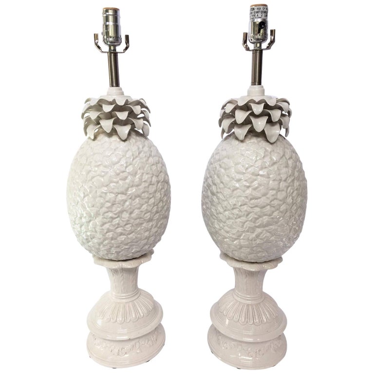 Sculptural White Ceramic Pineapple Table Lamps at 1stDibs