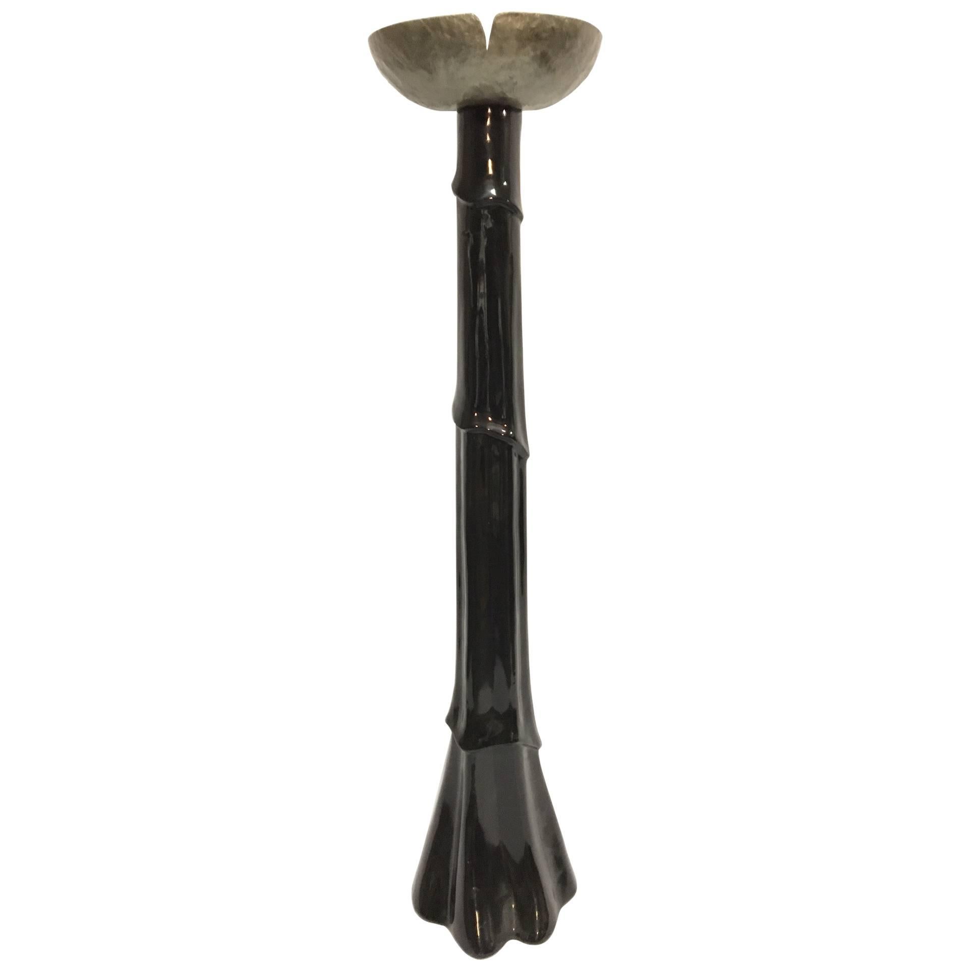 Serge Roche Black Draped Art Deco Torch Floor Wall Lamp