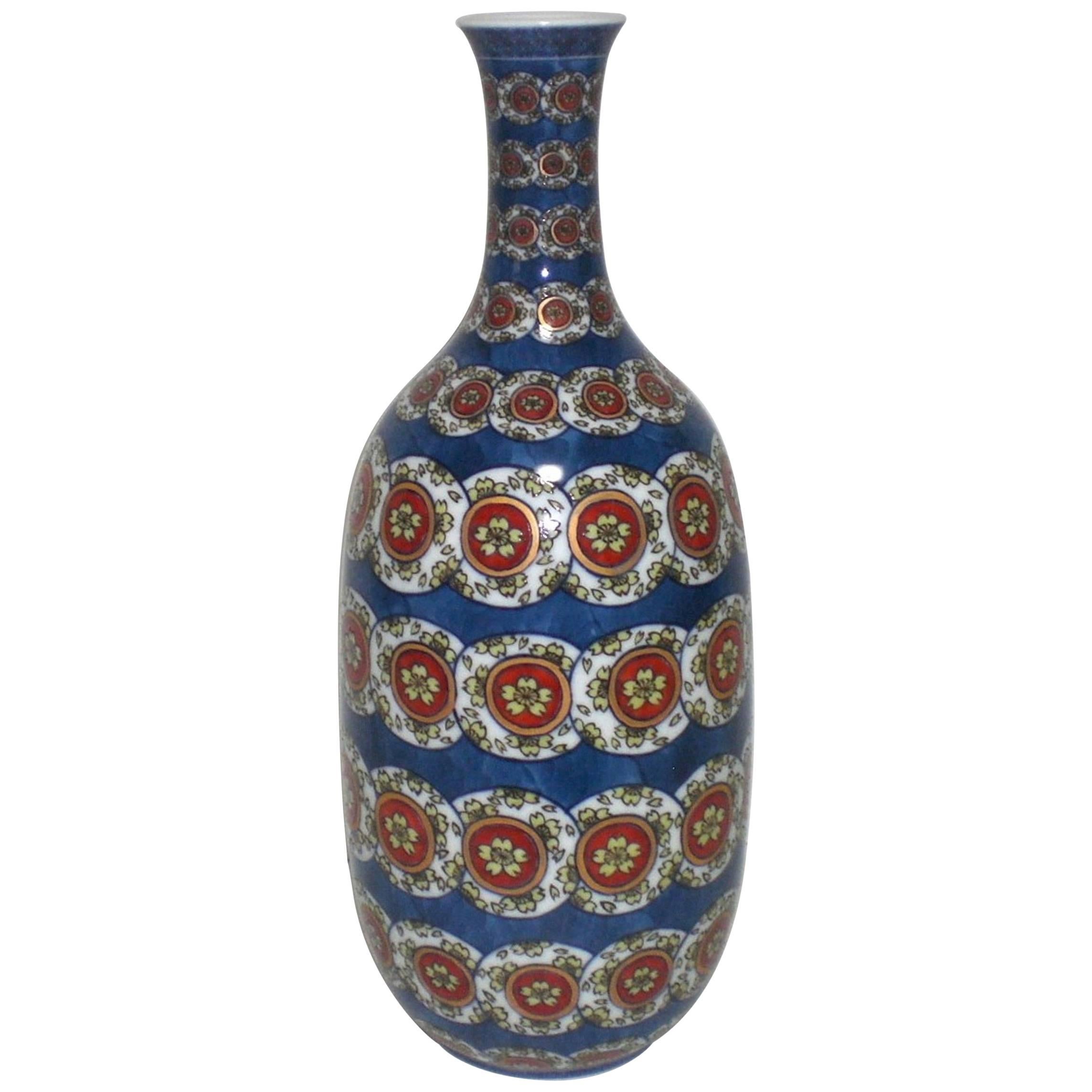 Japanese Contemporary Porcelain Vase Blue White Red by Master Artist