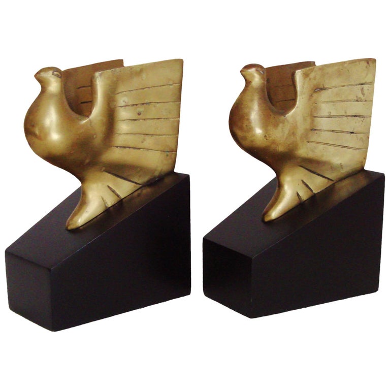 Pair of American Art Deco Brass and Black Lacquer Eagle Architectural