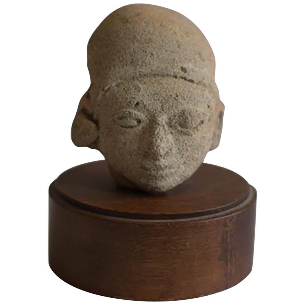 Carved Stone Colombian Tumaco Culture Mounted Heads, circa 100 AD-1600 AD
