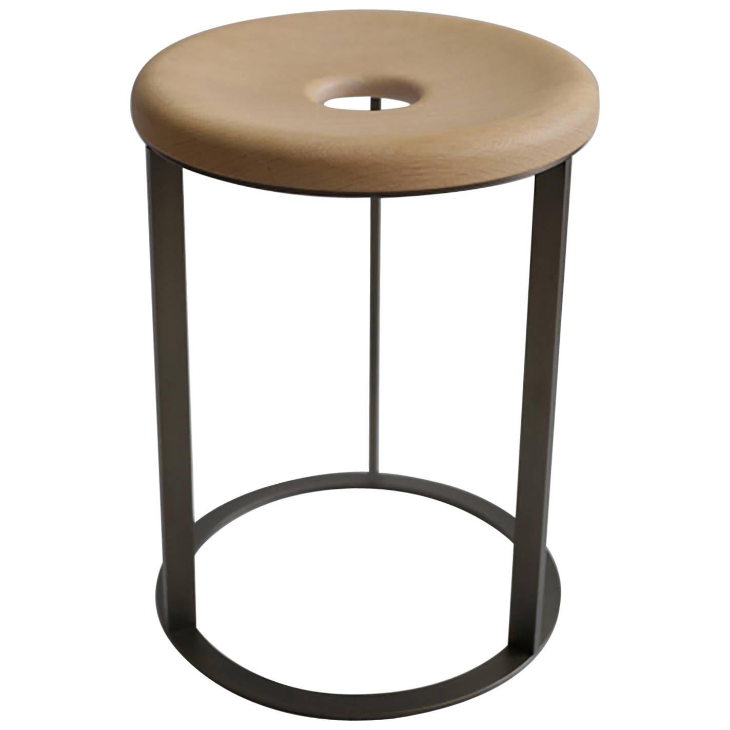 Round Wood and Metal Side Table or Stool Made in Italy