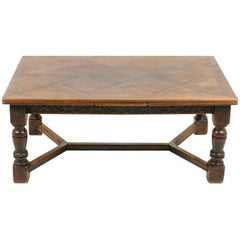 Antique French Oak Parquet Top Draw-Leaf Table