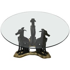 Three Bronze Greyhounds with a Glass Top Coffee Table by Maitland Smith