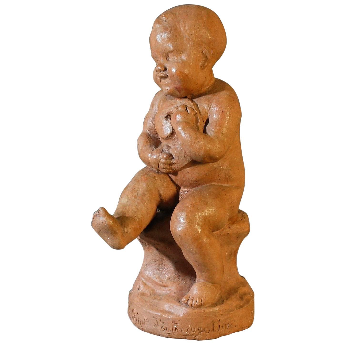 Escultura francesa de terracota, siglo XX, de Louis Auguste Joseph Bertrand