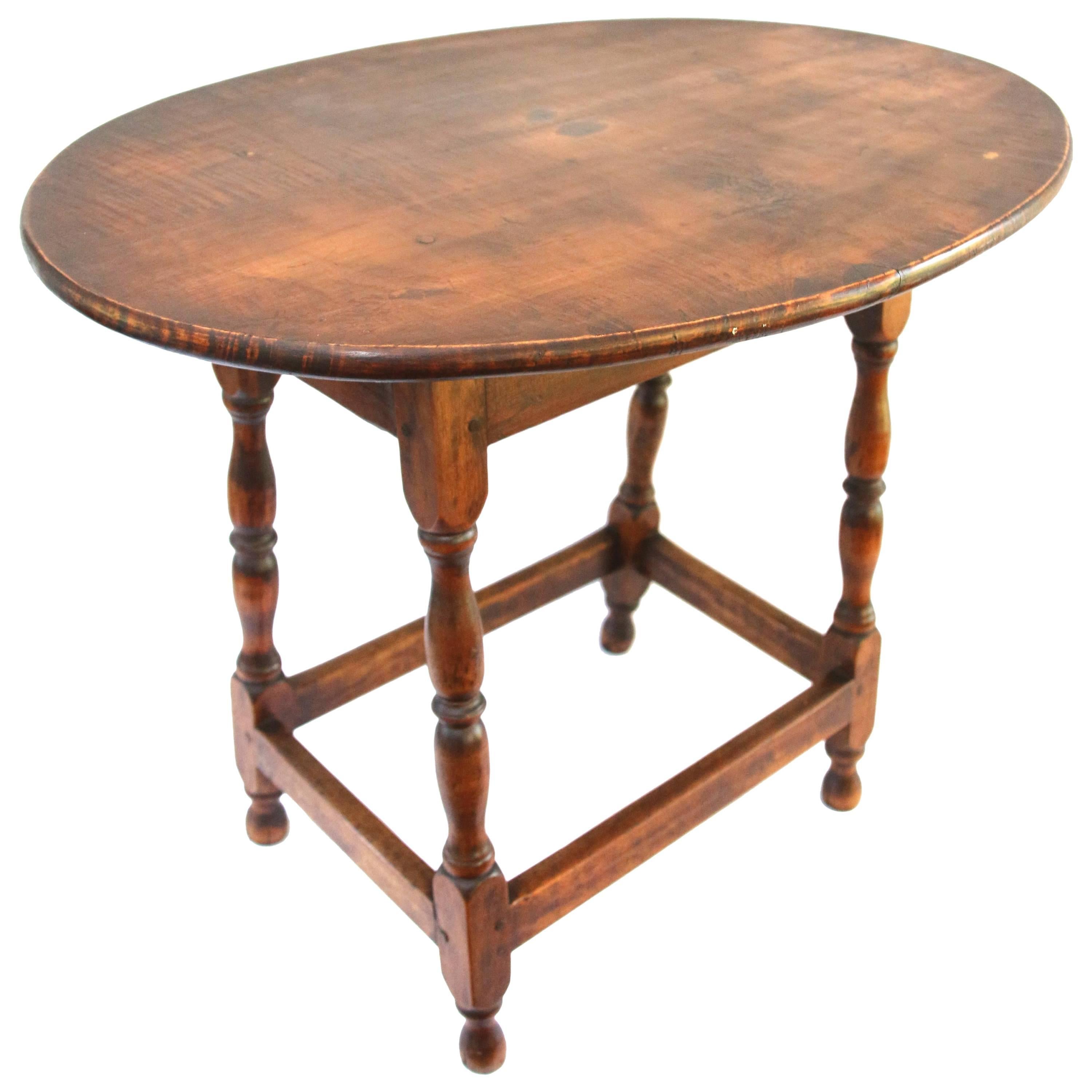 New England William and Mary Figured Maple Tavern Table For Sale