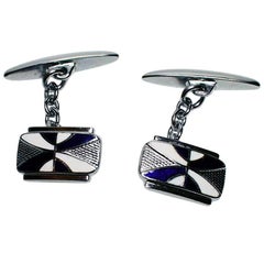 English Art Deco Men’s Enamel Pair of Cuff Links