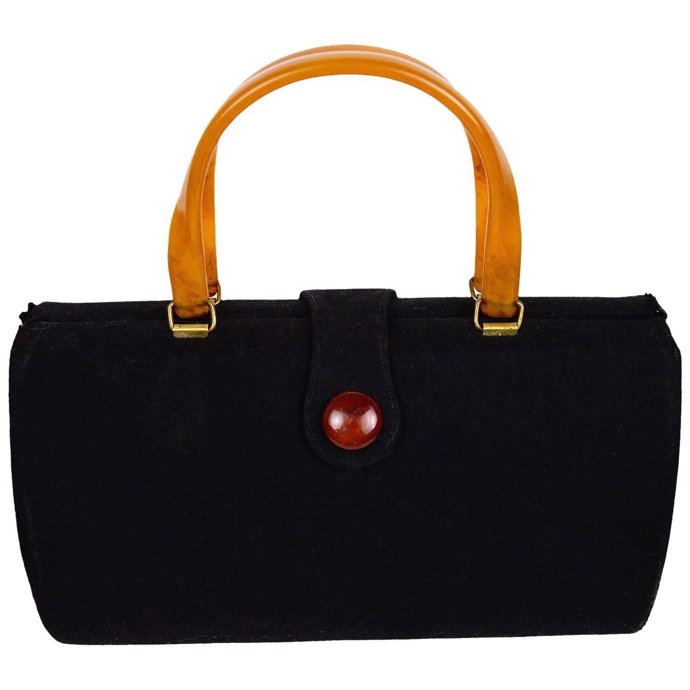 Art Deco Handbag with Butterscotch Bakelite Handles