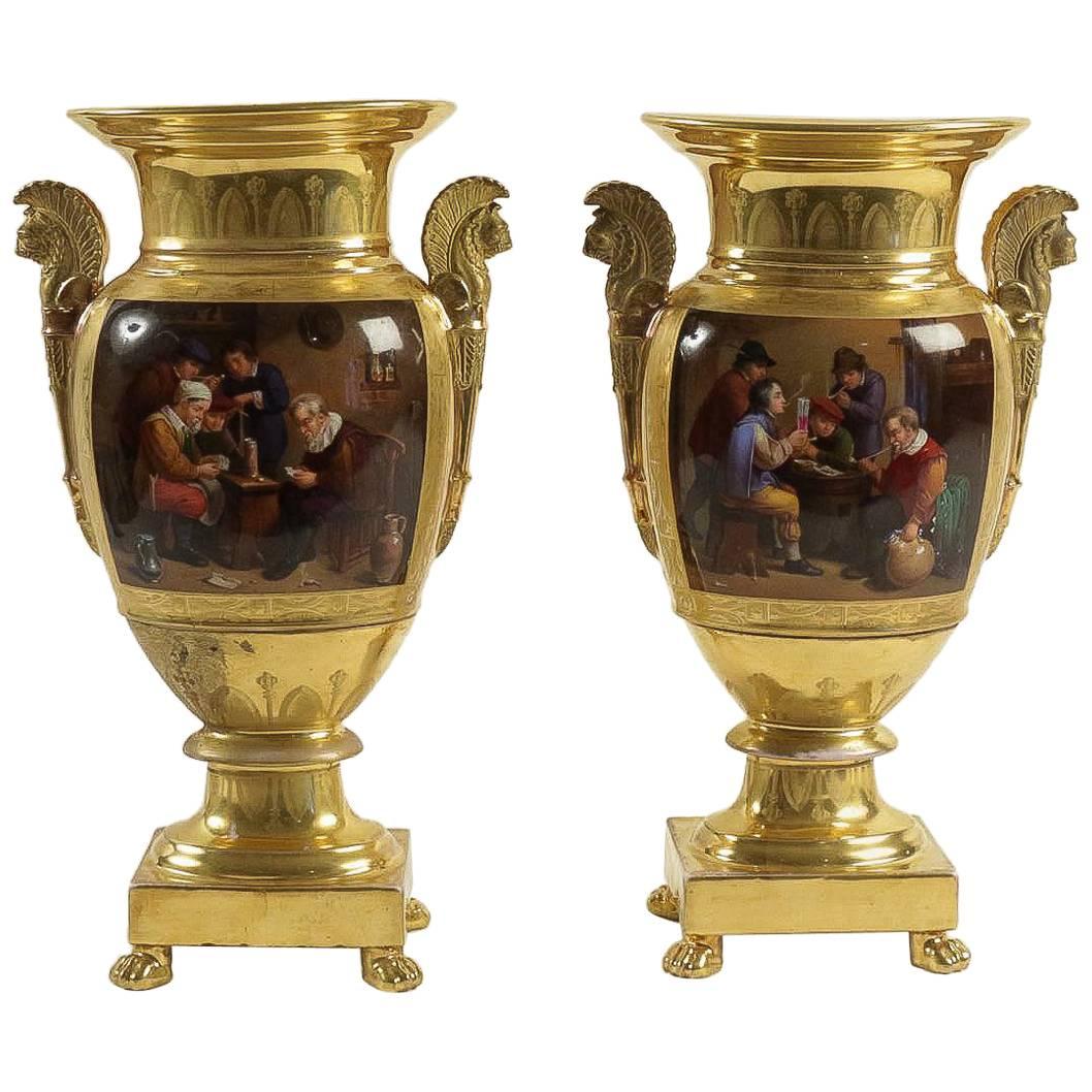 French Empire Period, Rare Pair of Vases Stamped by Darte Freres Palais Royal