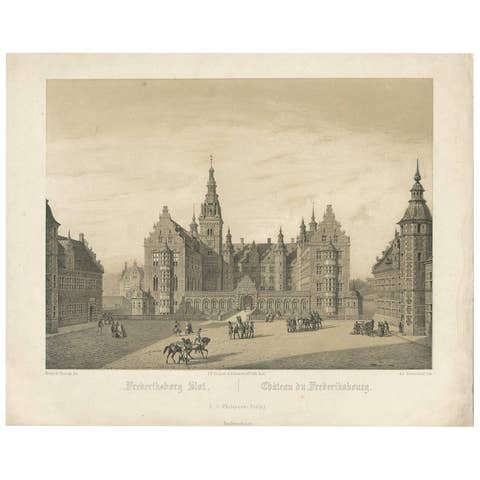 Antique Print of Frederiksborg Slot, Denmark by Ad. Kittendorf, circa 1850