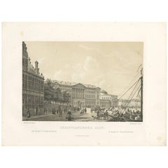 Antique Print of Christiansborg Slot, Denmark