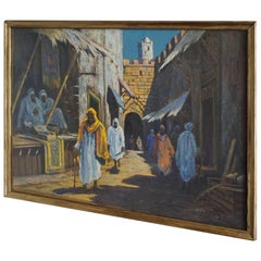 Antique & Serene Arab Market / Bedouin Painting on Board by Leo Eland circa 1910