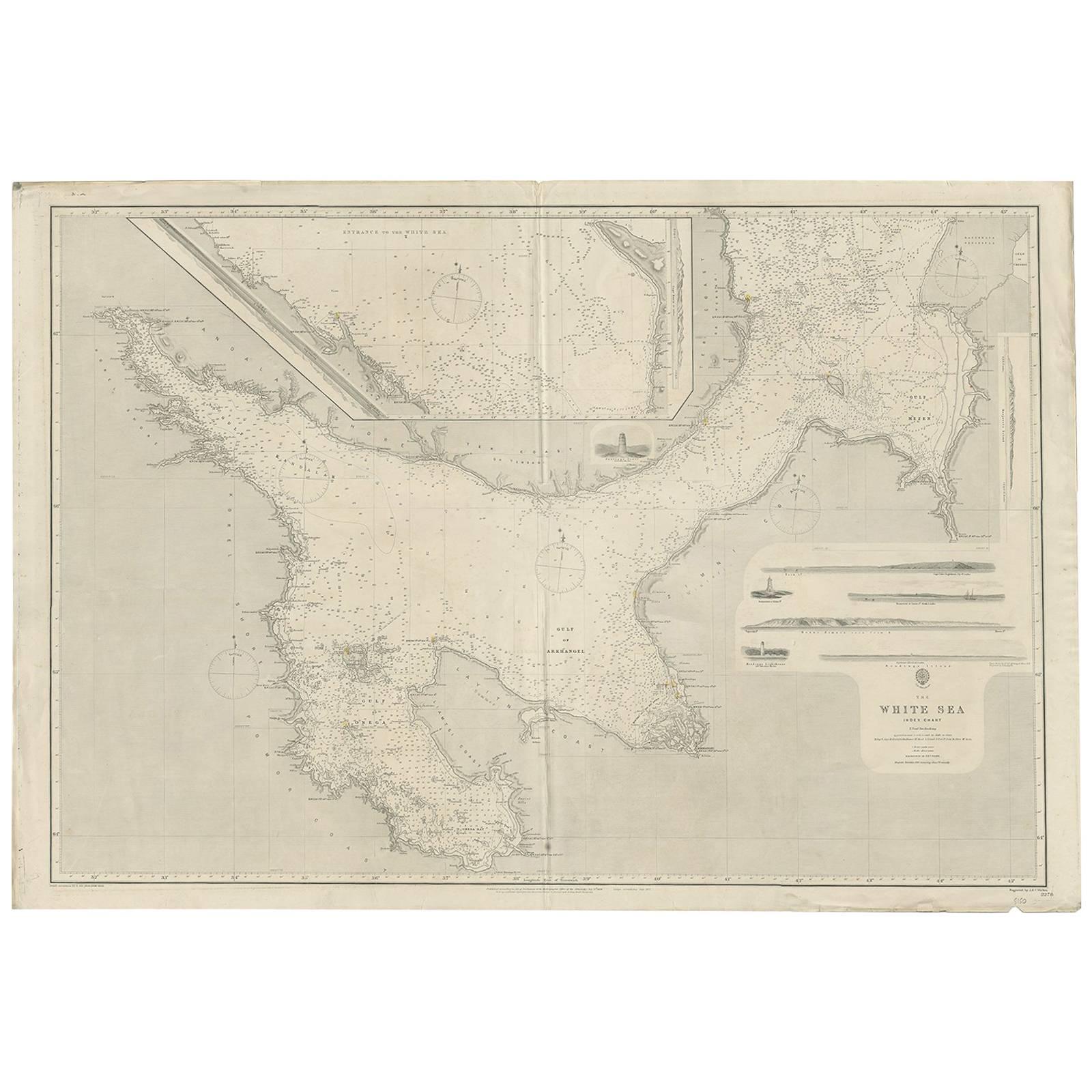 Antique Map of the White Sea 'Russia' by J. & C. Walker, 1885