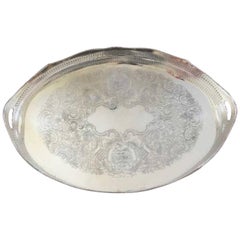 Large Silver over Copper Galleried Serving Tray
