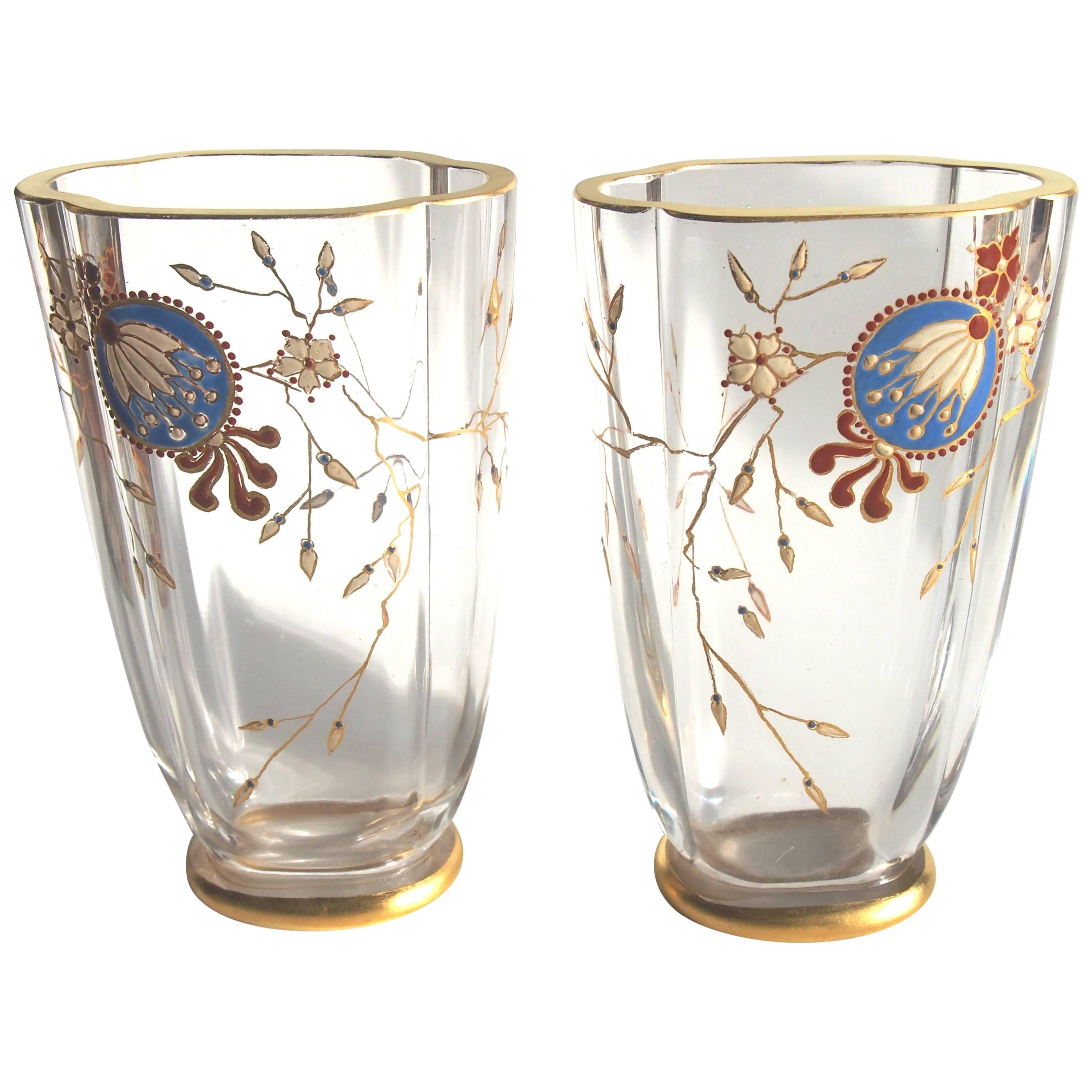 Baccarat Pair of Chinoiserie Enamel Vases