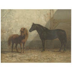 Grabado antiguo de un poni inglés y francés por O. Eerelman, 1898
