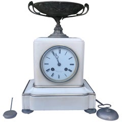 Mid-19th Century Neoclassical Revival White Marble and Bronze Mantel Clock