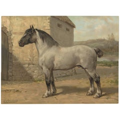 Impression ancienne d'un cheval breton par O. Eerelman, 1898