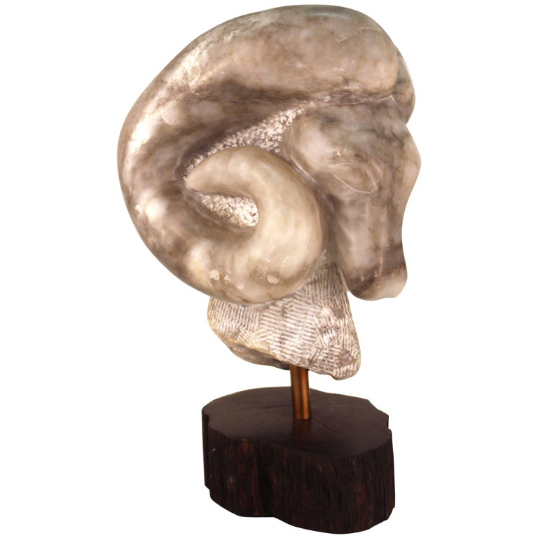 Midcentury Marble Ram's Head Sculpture on Rotating Base at 1stDibs