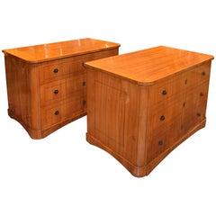 Pair of 19th Century Biedermeier Fruitwood and Ebony Strung Commodes
