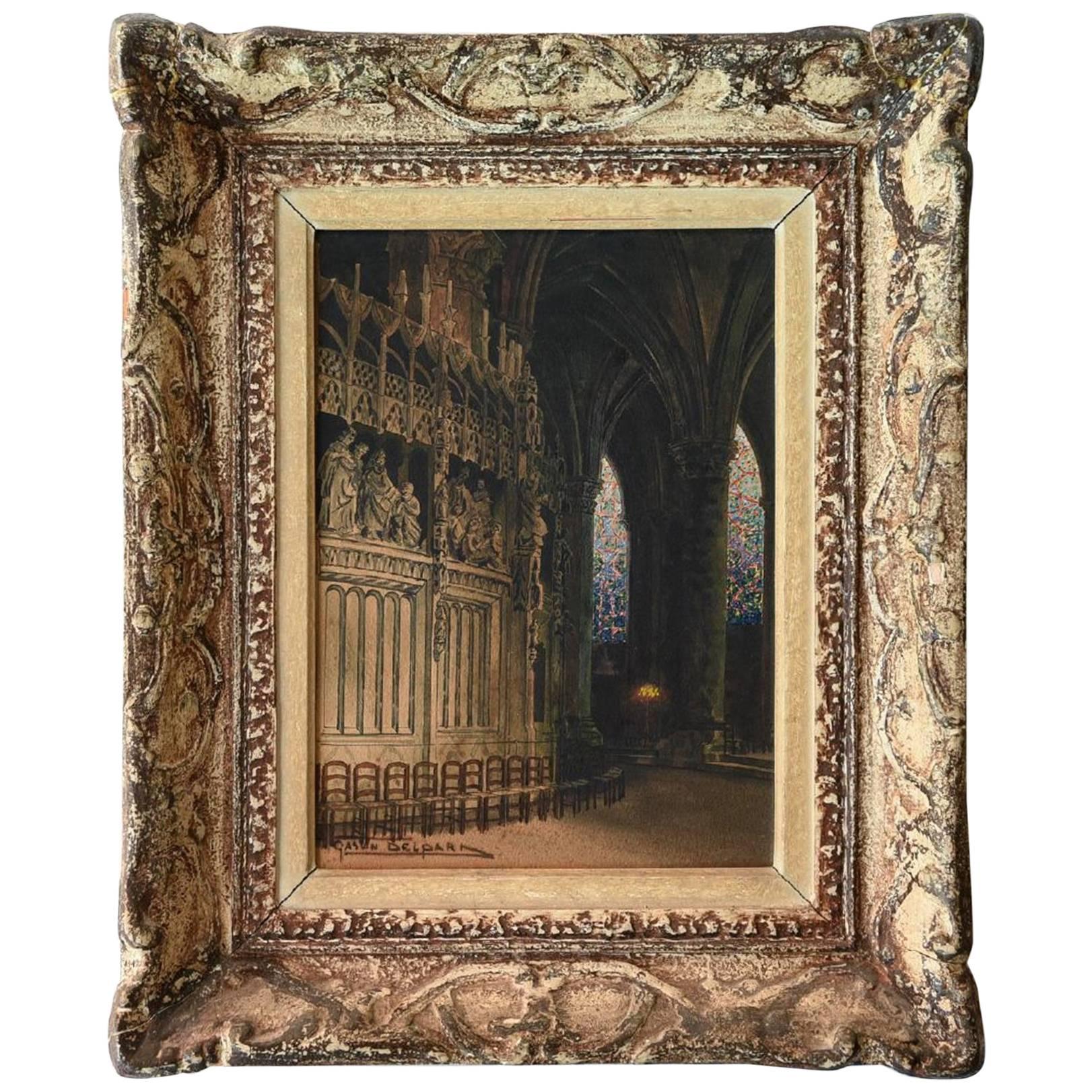 19th Century Watercolor of a Cathedral For Sale