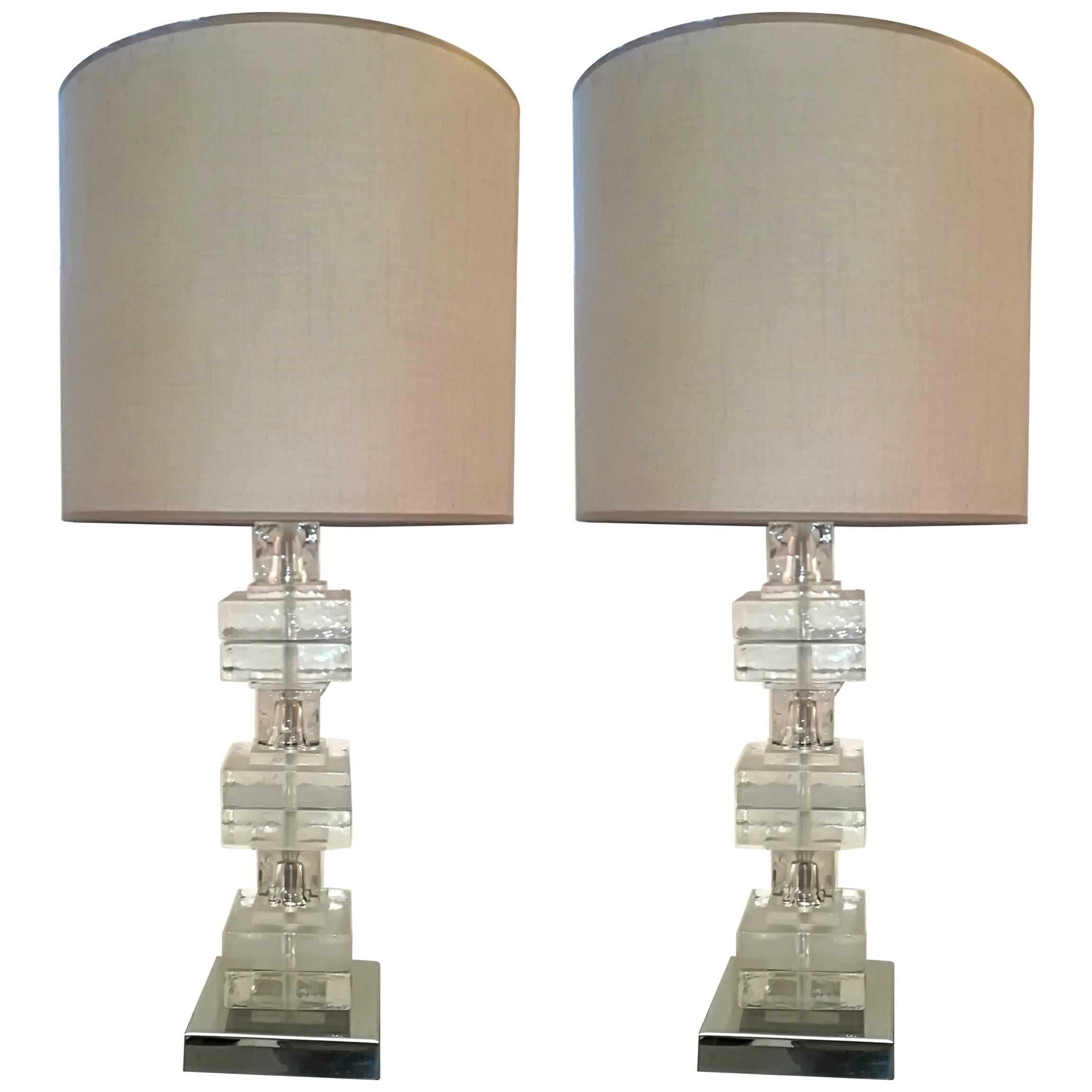 Elegant Pair of Glass Table Lamps