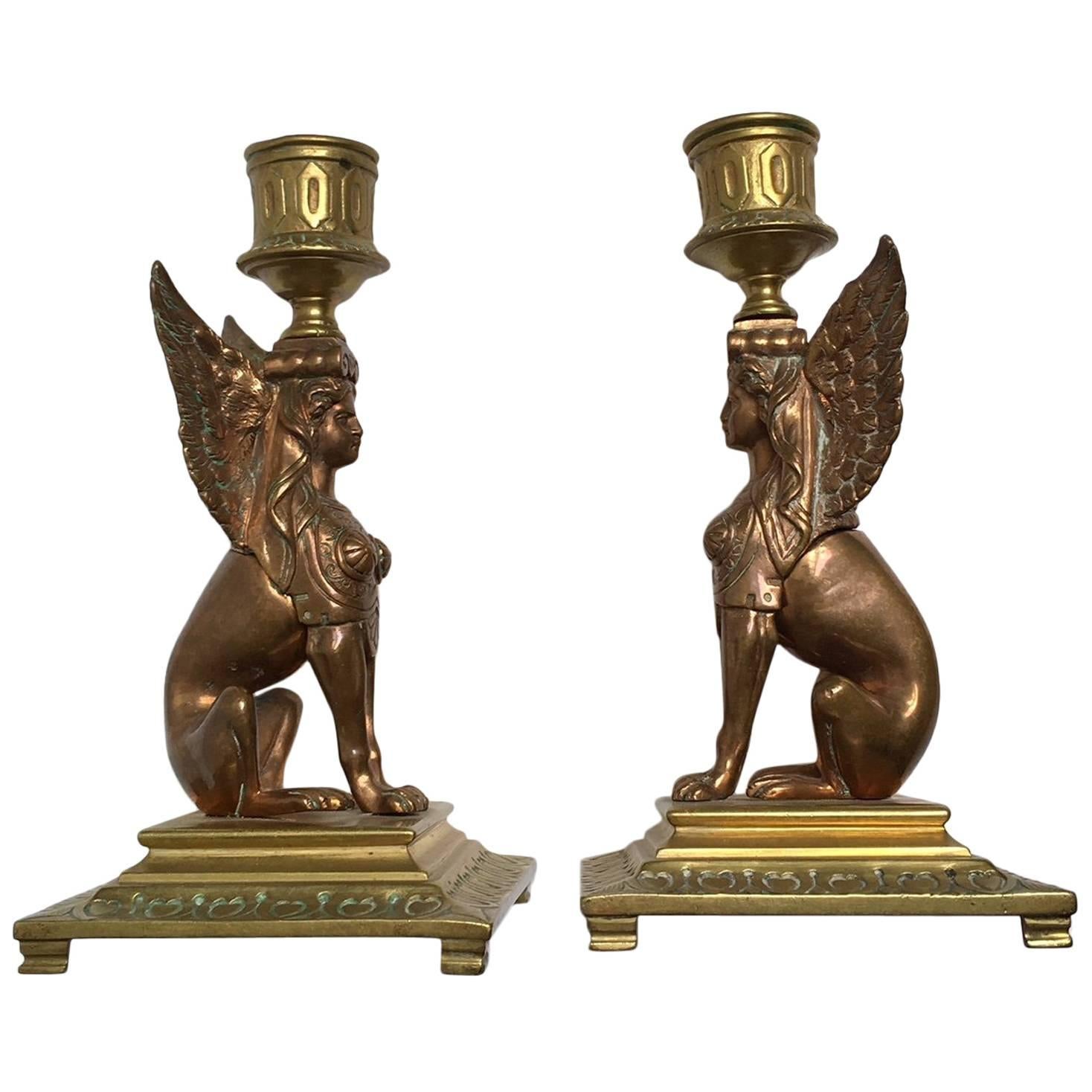 Barbedienne Frères-Leblanc Empire Pair of Candleholder For Sale