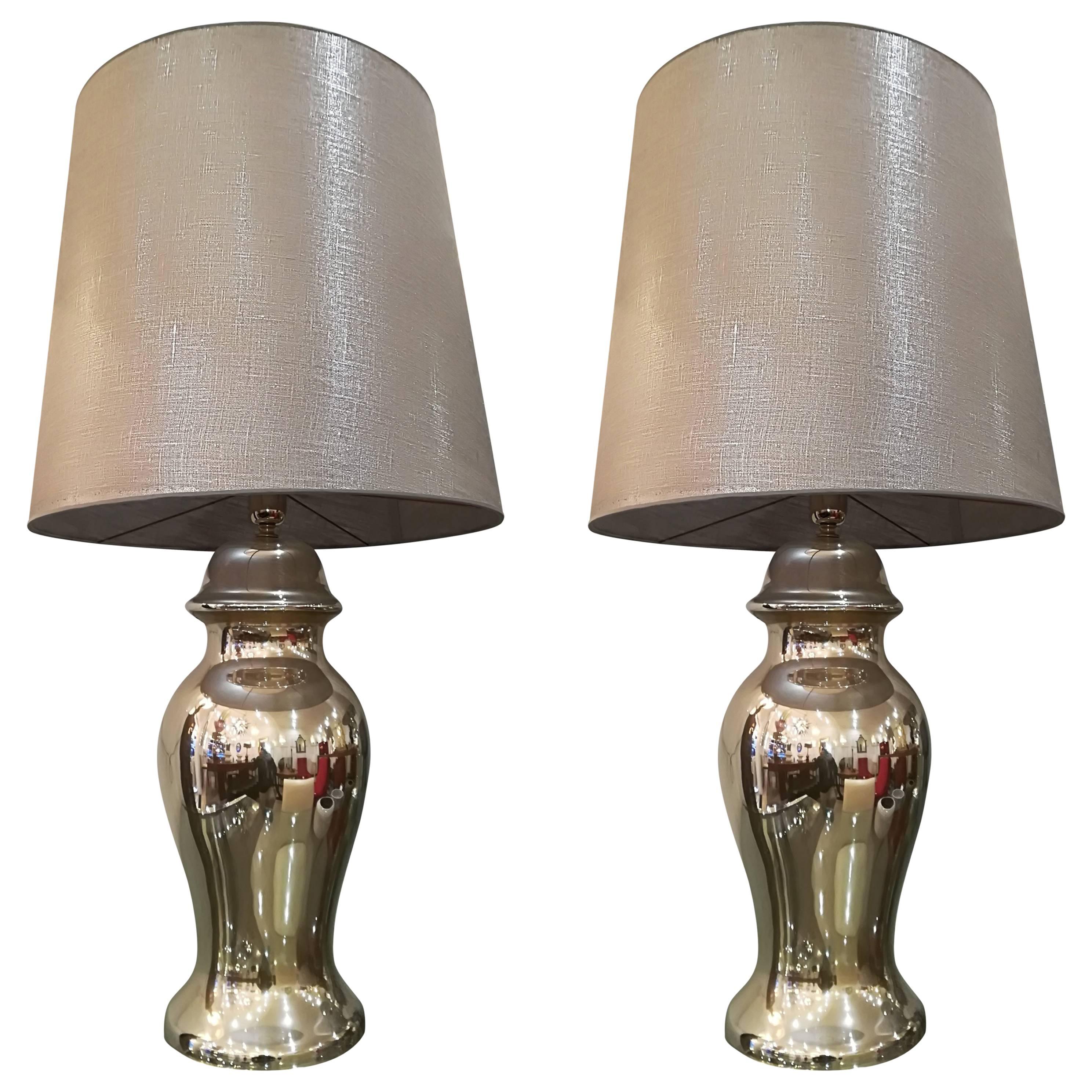 Beautiful Pair of Eglomized Table Lamps For Sale