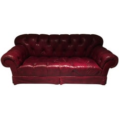 Retro Chesterfield Sofa in Burgundy Leather