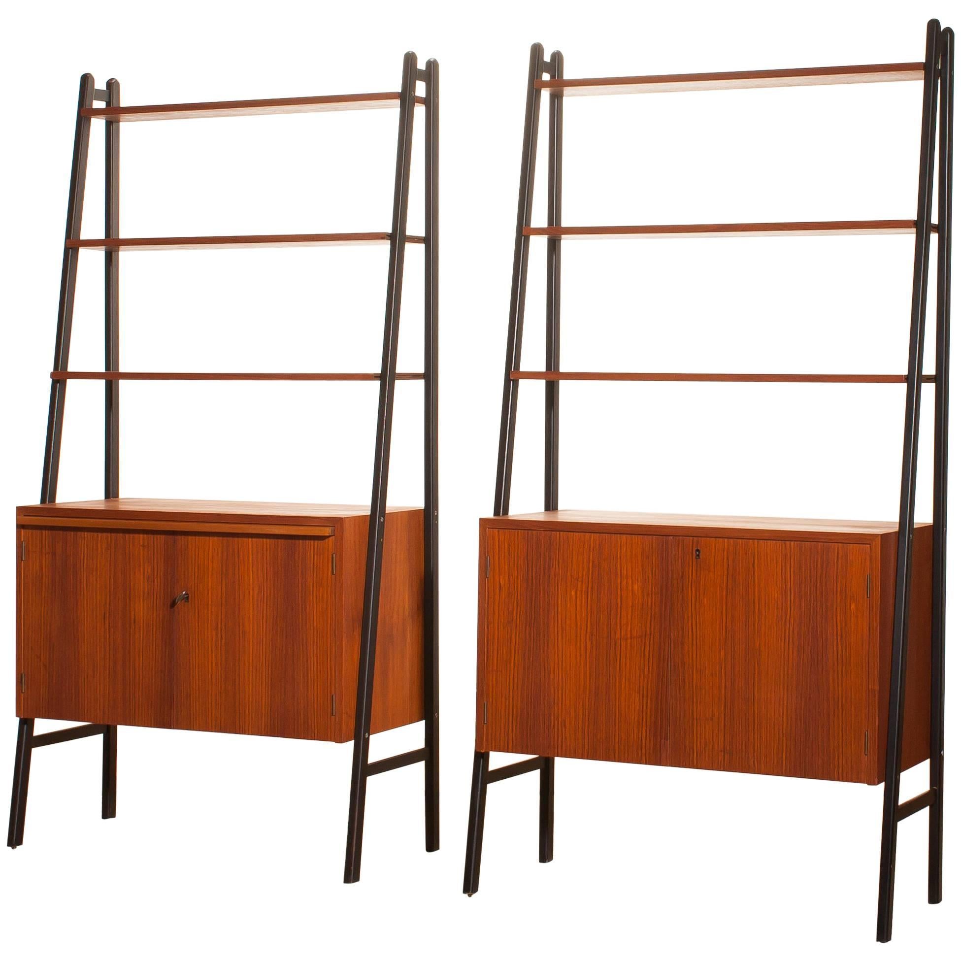 1950s, Two Teak Bookcases Roomdividers Cabinets 