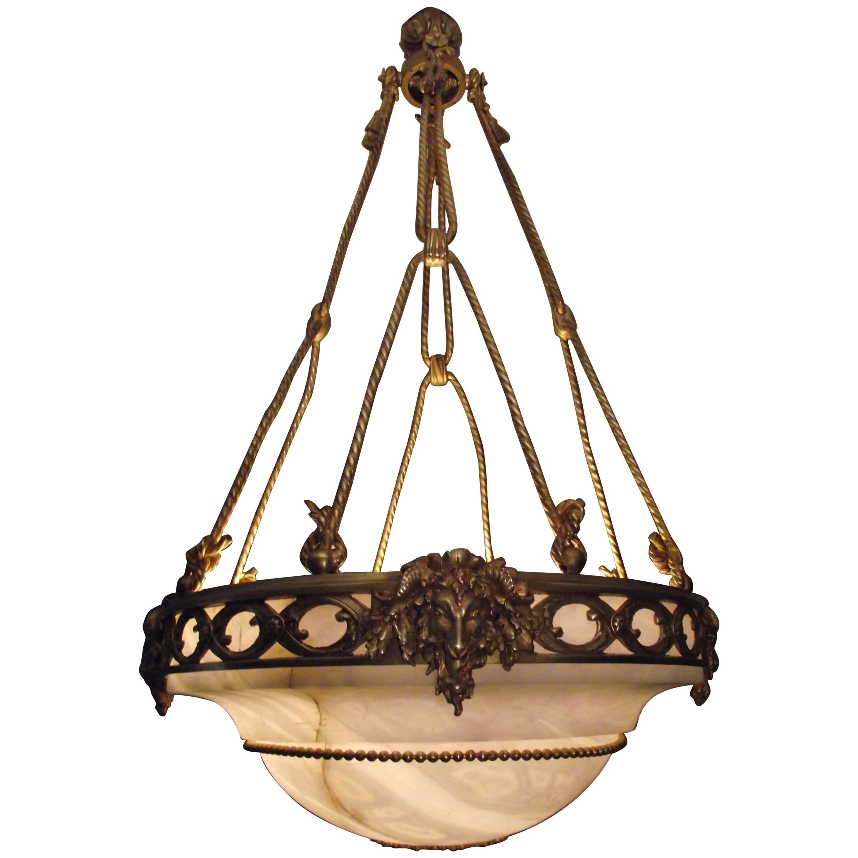 Antique Gilt Bronze and Alabaster Ceiling Light or Chandelier at 1stDibs