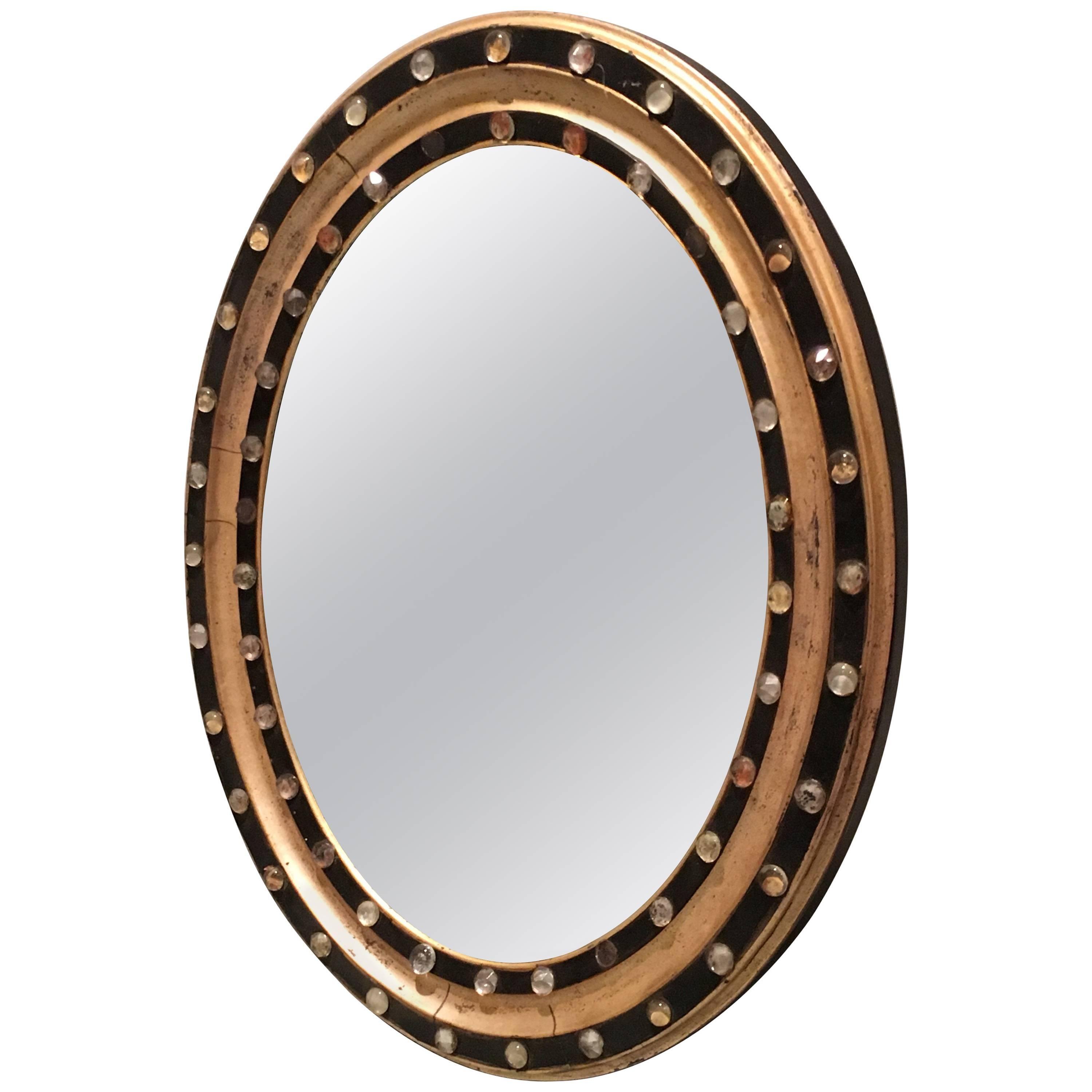 Regency Style Oval Mirror with Faceted Glass Studs, circa 1890 For Sale