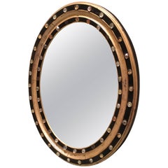 Antique Regency Style Oval Mirror with Faceted Glass Studs, circa 1890