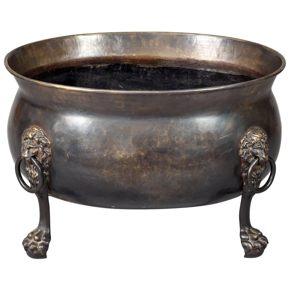 Oval Patinated Brass Wine Cooler For Sale