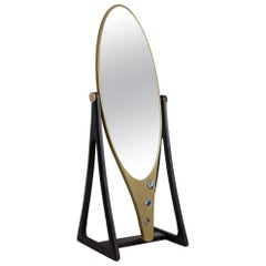 Limited Edition Kookie Mirror in Blackened Oak, Corian and Sodalite Stones Inset
