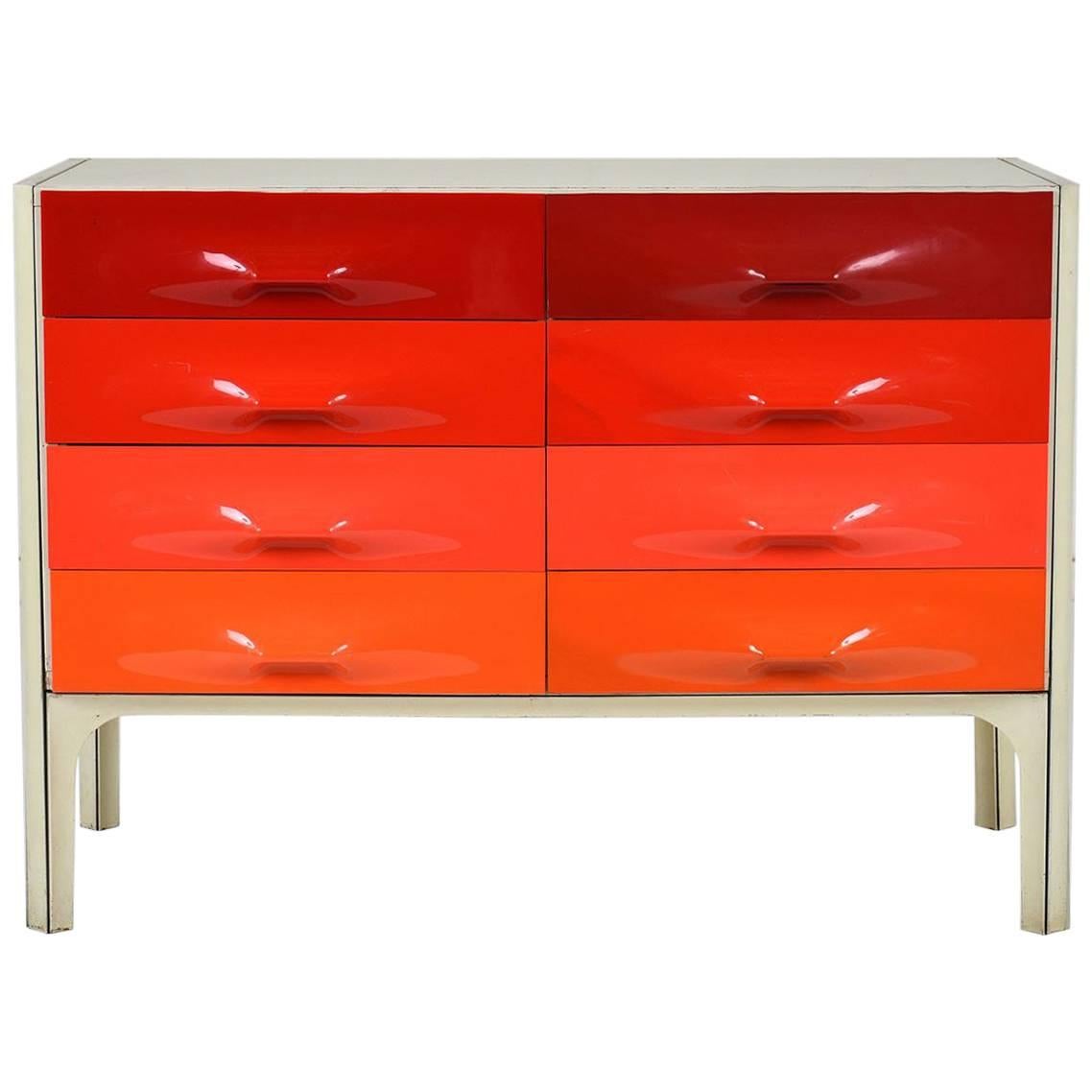 Raymond Loewy DF-2000 Chest of Drawers in Red Tones